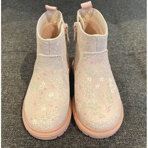 Cat Jack Kids Girls Pink Floral Zip Up Ankle Boots Size 7